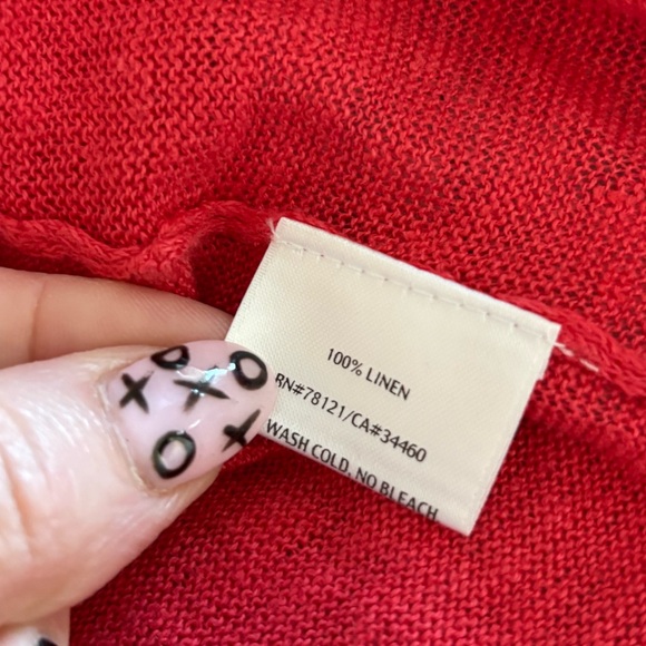 Eileen Fisher 100% Linen Open Front Cardigan Coral Red Size L Longline Knit - Picture 5 of 5